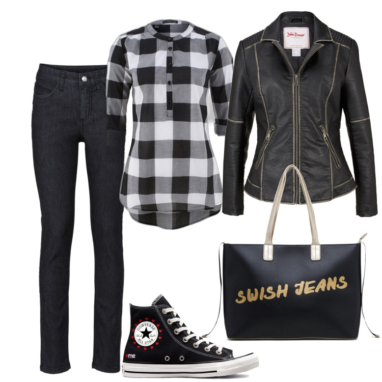 Outfit donna - In città. Stile Casual per Tutti i giorni. Abbinamento con jeans skinny, bluse, blazer, sneakers, borse a spalla.