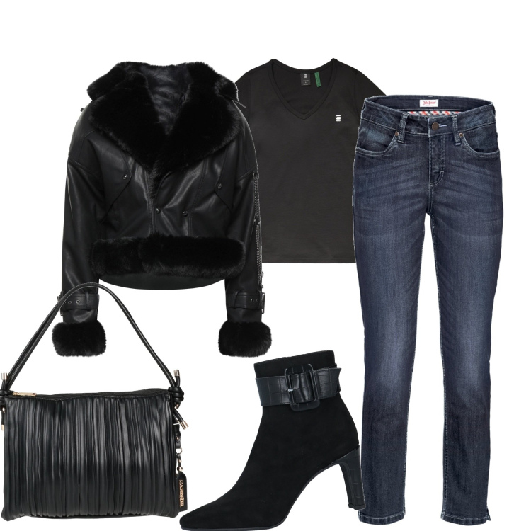 Outfit donna - In città. Stile Casual per Tutti i giorni. Abbinamento con jeans, giacche, borse a mano, stivaletti, t-shirt.