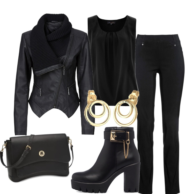 Outfit donna - Total look #1420499. Stile Casual per Tutti i giorni. Abbinamento con blazer, pantaloni, top, stivaletti, borse a spalla, orecchini.