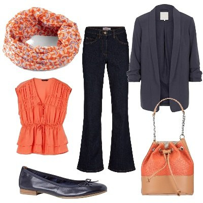 Outfit donna - Armoniosa e dinamica. Stile Casual chic per Tutti i giorni. Abbinamento con jeans bootcut, pullovers, borse a mano, bluse, blazer, ballerine.
