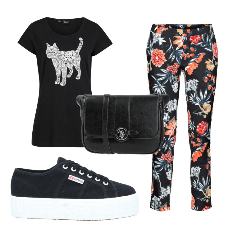 Outfit donna - Total look #1420726. Stile Trendy per Tutti i giorni. Abbinamento con pantaloni, t-shirt, sneakers, borse a tracolla.