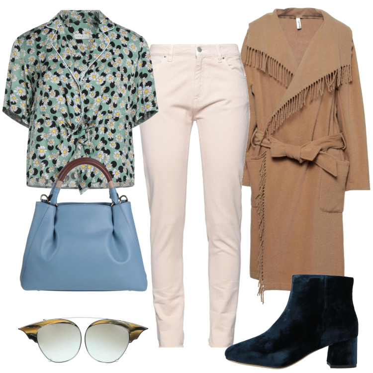 Outfit donna - Denim panna. Stile Boho per Tutti i giorni. Abbinamento con cappotti, stivaletti, jeans, borse a mano, camicie a manica corta, occhiali da sole.