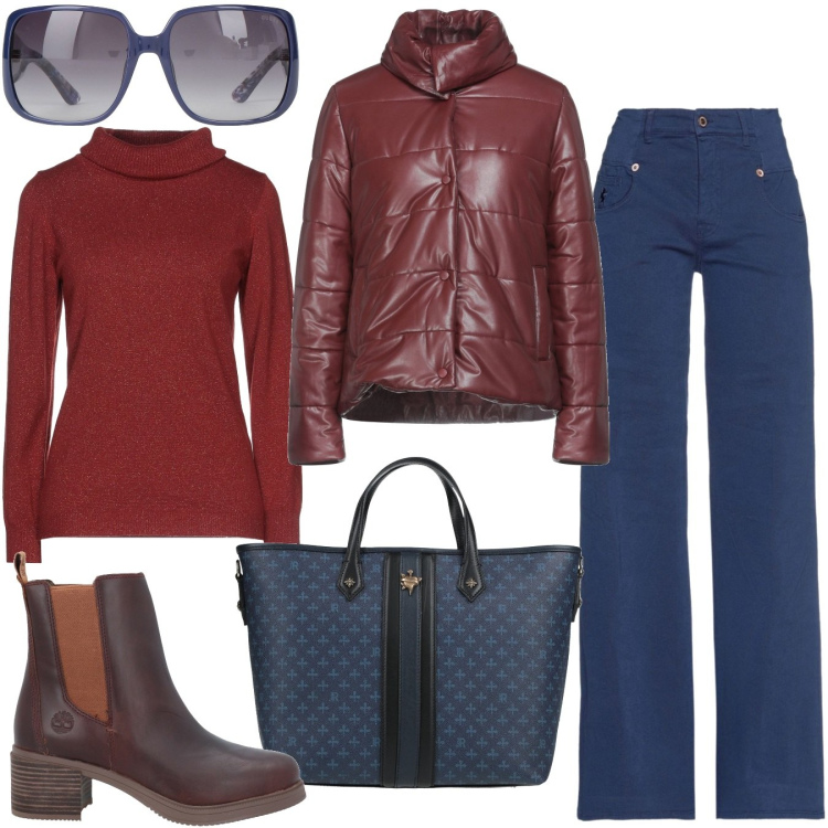 Outfit donna - Denim intramontabile. Stile Casual per Ufficio. Abbinamento con stivaletti, pantaloni, borse a mano, piumini, maglieria, occhiali da sole.