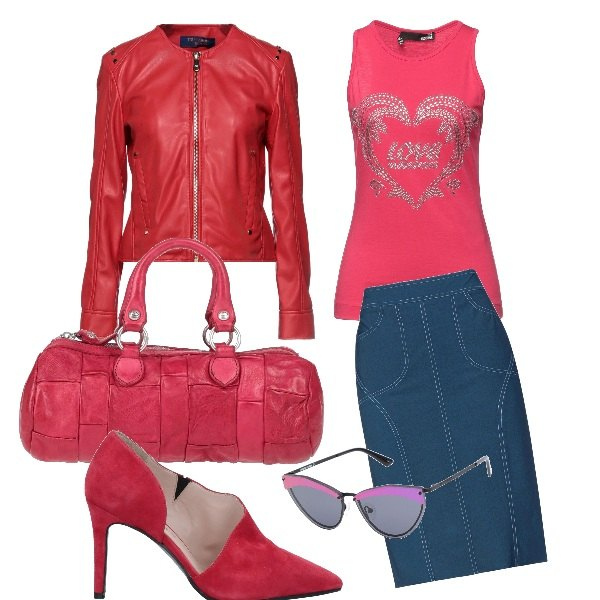 Outfit donna - Yoox denim. Stile Urban per Tutti i giorni. Abbinamento con giacche, décolleté, gonne longuette, occhiali da sole, borse a mano, canottiere.