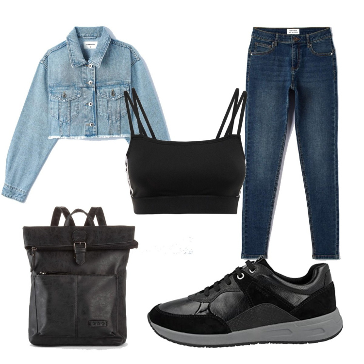 Outfit donna - Total look #1422421. Stile Trendy per Tutti i giorni. Abbinamento con zaini, cappotti, jeans skinny, top, sneakers.