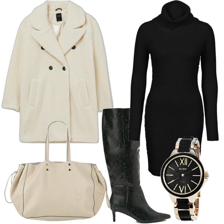 Outfit donna - Minimale non banale. Stile Minimal per Ufficio. Abbinamento con vestiti, borse a mano, stivali, cappotti, orologi.