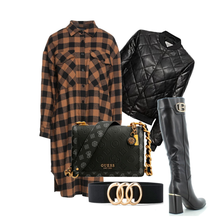 Outfit donna - Nessun dubbio. Stile Urban per Tutti i giorni. Abbinamento con cinture, vestiti midi/longuette, stivali sopra il ginocchio, borse a tracolla, blazer.