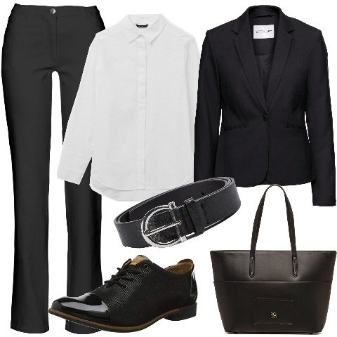 Outfit donna - Lo stile mannish. Stile Mannish per Tutti i giorni. Abbinamento con blazer, pantaloni, cinture, camicie, borse a spalla, scarpe stringate.
