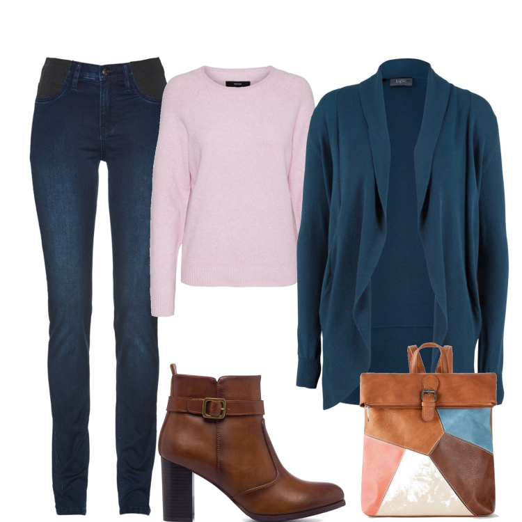Outfit donna - A casa di Iaia. Stile Casual per Tutti i giorni. Abbinamento con cardigans, jeans, zaini, stivaletti, pullovers.
