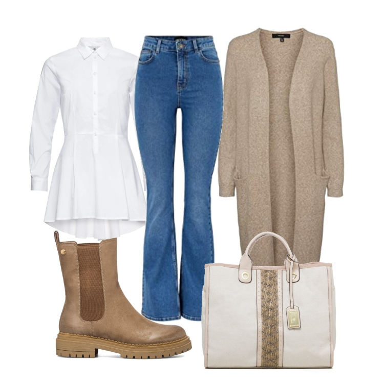 Outfit donna - Morbide coccole. Stile Casual chic per Scuola/Università. look ideale per Tall. Abbinamento con camicie, stivaletti, borse a mano, cardigans, jeans.