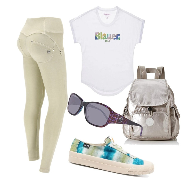 Outfit donna - Gli occhiali da sole Guess. Stile Casual per Tutti i giorni. Abbinamento con pantaloni skinny, t-shirt, sneakers, zaini, occhiali da sole.