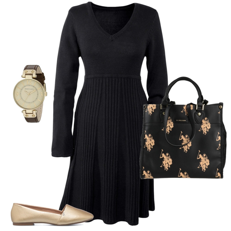 Outfit donna - Un pomeriggio. Stile Casual chic per Tutti i giorni. Abbinamento con vestiti, borse a mano, ballerine, orologi.