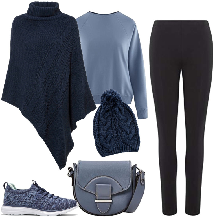 Outfit donna - Di mattina fa fresco. Stile Basic per Tutti i giorni. Abbinamento con sneakers, cinture, berretti, felpe, leggings, borse a tracolla.