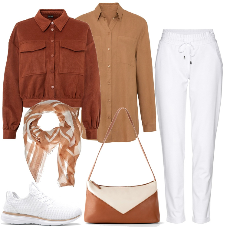 Outfit donna - Comoda e scattante. Stile Basic per Tutti i giorni. Abbinamento con pantaloni, sneakers, borse a mano, giacche, camicie, sciarpe.