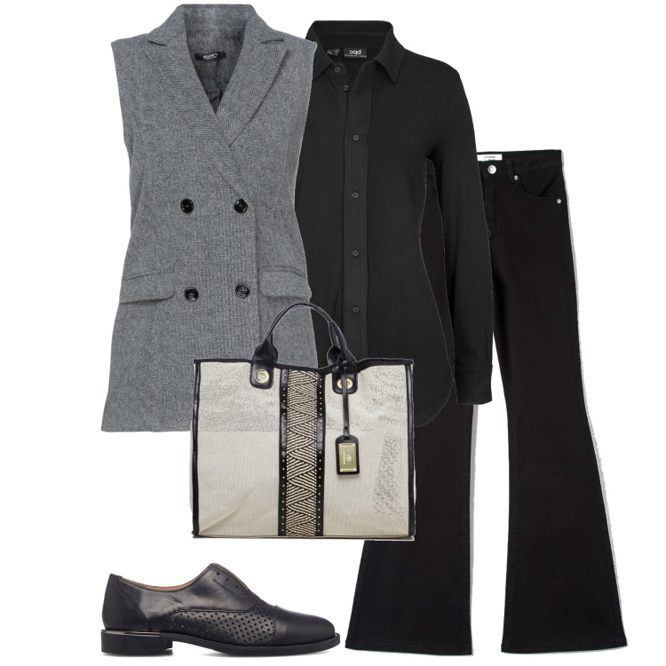 Outfit donna - In ufficio. Stile Mannish per Ufficio. Abbinamento con camicie, blazer, pantaloni, borse a mano, scarpe stringate.