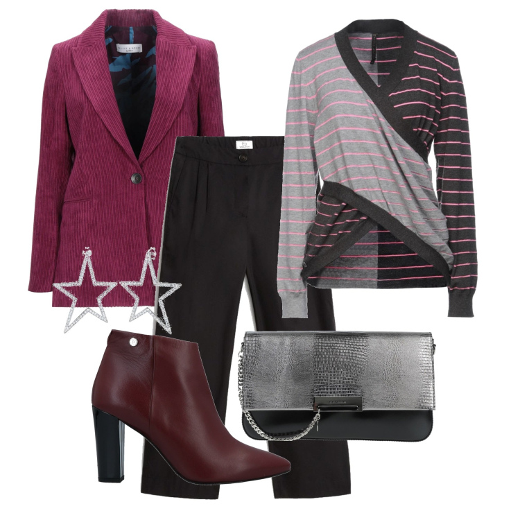 Outfit donna - Una maglia tutta pazza. Stile Urban per Tutti i giorni. Abbinamento con stivaletti, pullovers, blazer, borse a mano, pantaloni, orecchini.