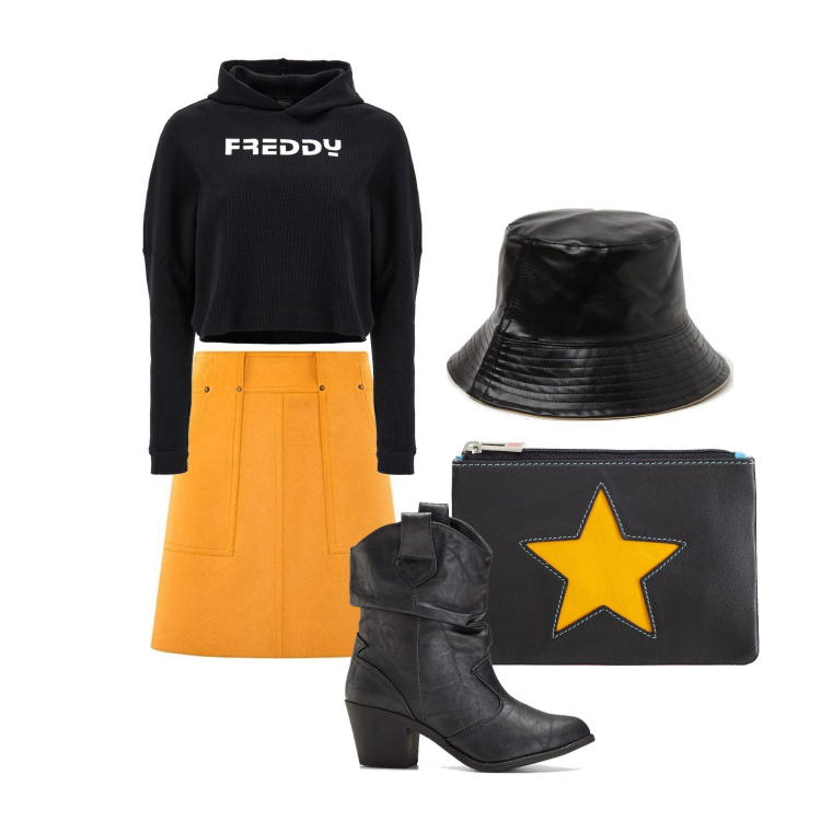 Outfit donna - Basic a nostro agio. Stile Basic per Tutti i giorni. Abbinamento con stivaletti texani, cappelli con visiera, pochette, felpe con cappuccio, gonne.