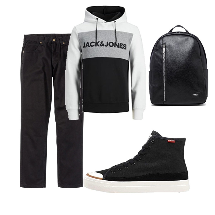 Outfit uomo - Casual #17865. Stile Casual per Tutti i giorni. Abbinamento con pantaloni, borse sportive, felpe con cappuccio, sneakers.
