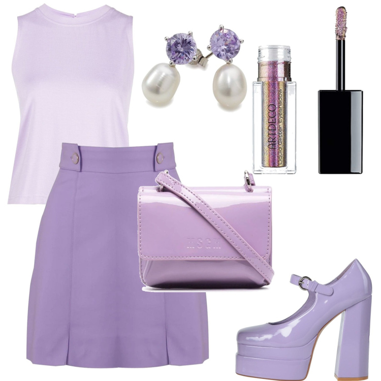 Outfit donna - Super carina!. Stile Chic per Tutti i giorni. Abbinamento con décolleté, canottiere, borse a tracolla, minigonne, orecchini, ombretti.