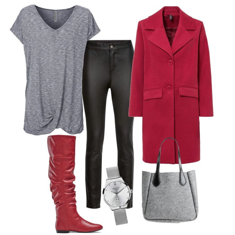 Outfit donna - Basic chic. Stile Casual chic per Tutti i giorni. Abbinamento con maglieria, cappotti, stivali, pantaloni, borse a mano, orologi.