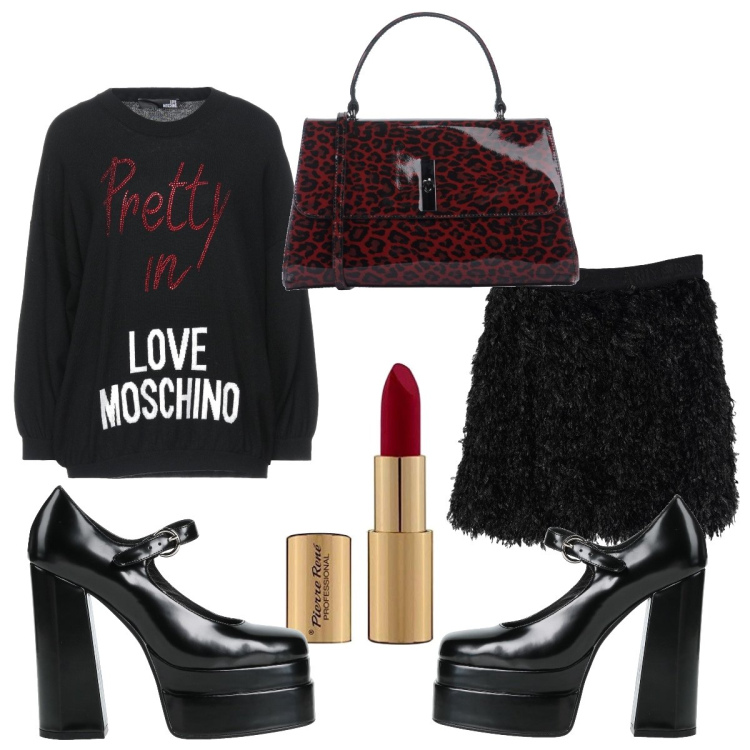 Outfit donna - Total look #1424421. Stile Glamour per Serata fuori. Abbinamento con décolleté, minigonne, pullovers, borse a mano, rossetti.