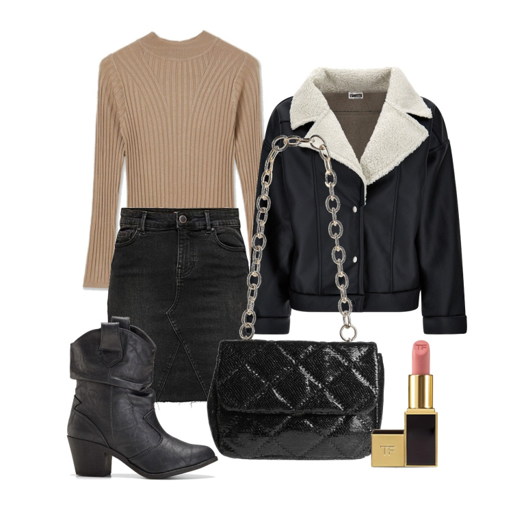 Outfit donna - Texano di tendenza. Stile Trendy per Tutti i giorni. Abbinamento con stivaletti texani, borse a spalla, maglieria, rossetti, giacche, gonne.