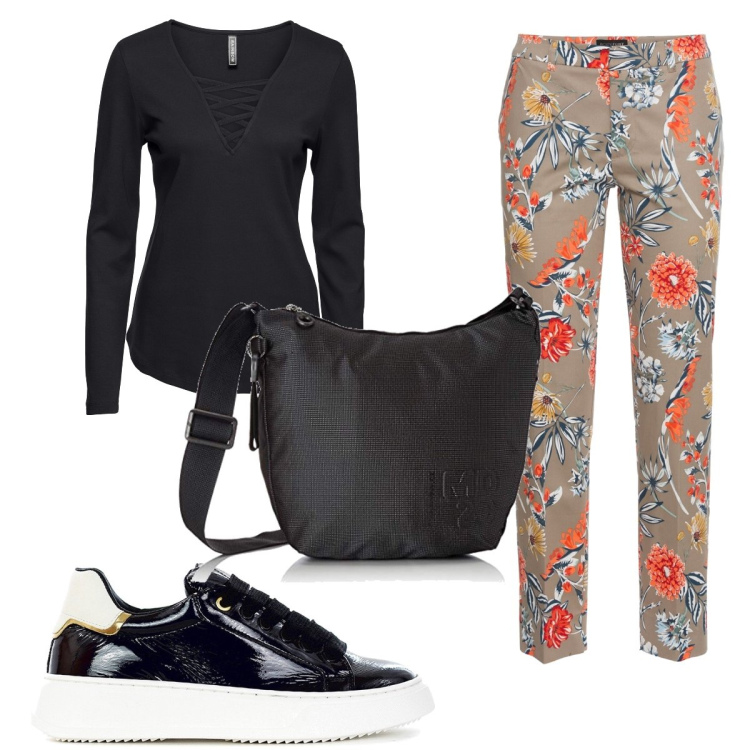 Outfit donna - Total look #1424691. Stile Basic per Tutti i giorni. Abbinamento con pantaloni, maglieria, sneakers, borse a tracolla.