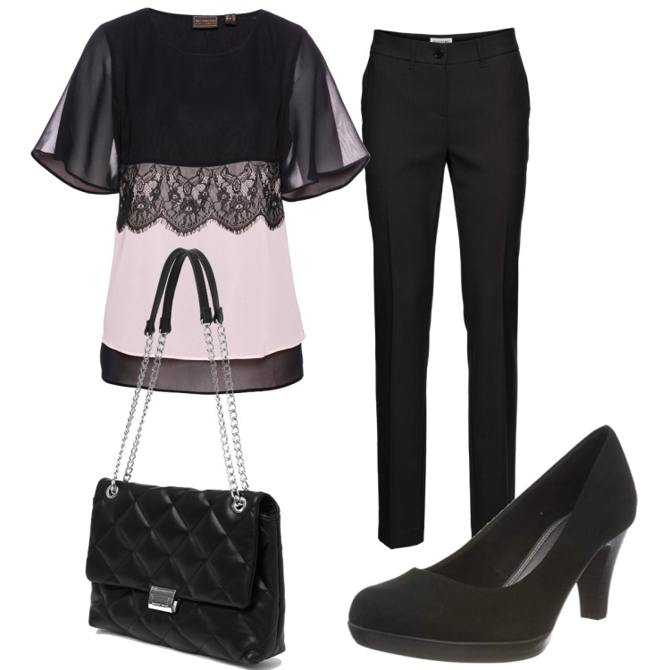Outfit donna - Total look #1424721. Stile Casual chic per Tutti i giorni. Abbinamento con pantaloni, tuniche, borse a spalla, décolleté.