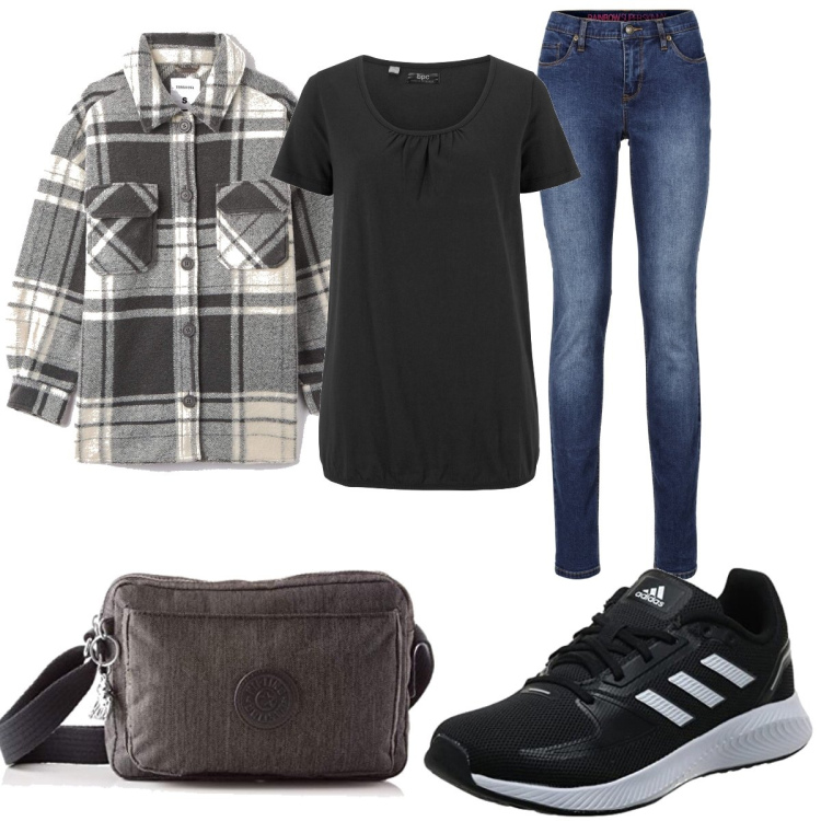 Outfit donna - Total look #1424731. Stile Basic per Tutti i giorni. Abbinamento con t-shirt, jeans skinny, cappotti, sneakers, borse a tracolla.