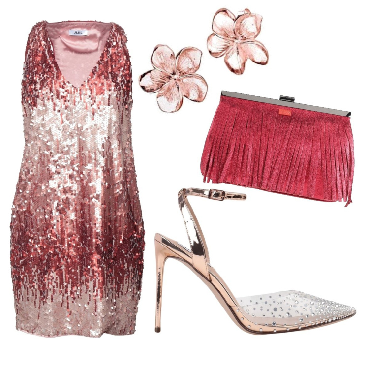 Outfit donna - Le scarpe di cenerentola. Stile Glamour per Serata fuori. Abbinamento con décolleté, vestiti corti, borse a mano, orecchini.