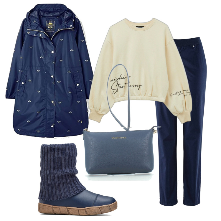 Outfit donna - Piove a tratti. Stile Casual per Tutti i giorni. Abbinamento con pantaloni sportivi, stivaletti, felpe, borse a tracolla, trench.