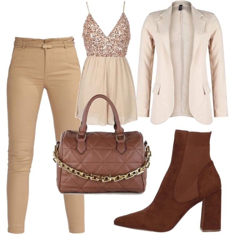 Outfit donna - Total look #1425664. Stile Romantica per Serata fuori. Abbinamento con stivaletti, tuta corta, blazer, pantaloni, borse a mano.