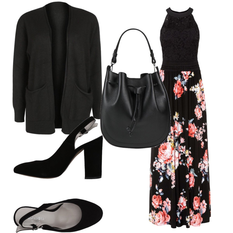Outfit donna - Total look #1425977. Stile Romantica per Cerimonia. Abbinamento con vestiti lunghi, décolleté, borse a secchiello, cardigans.
