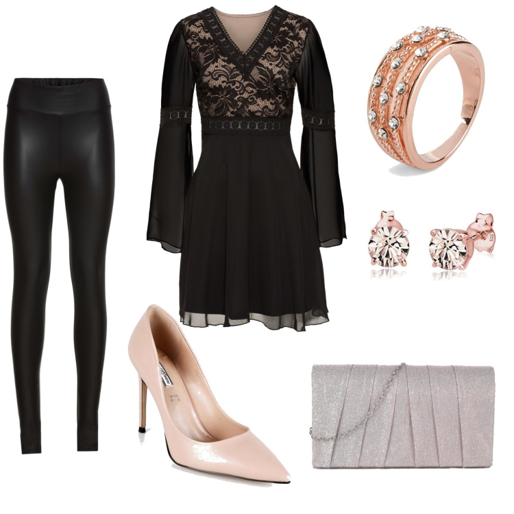 Outfit donna - Curve sensuali. Stile Sexy per Cerimonia. look ideale per Tall. Abbinamento con treggings, vestiti, anelli, pochette, décolleté, orecchini.