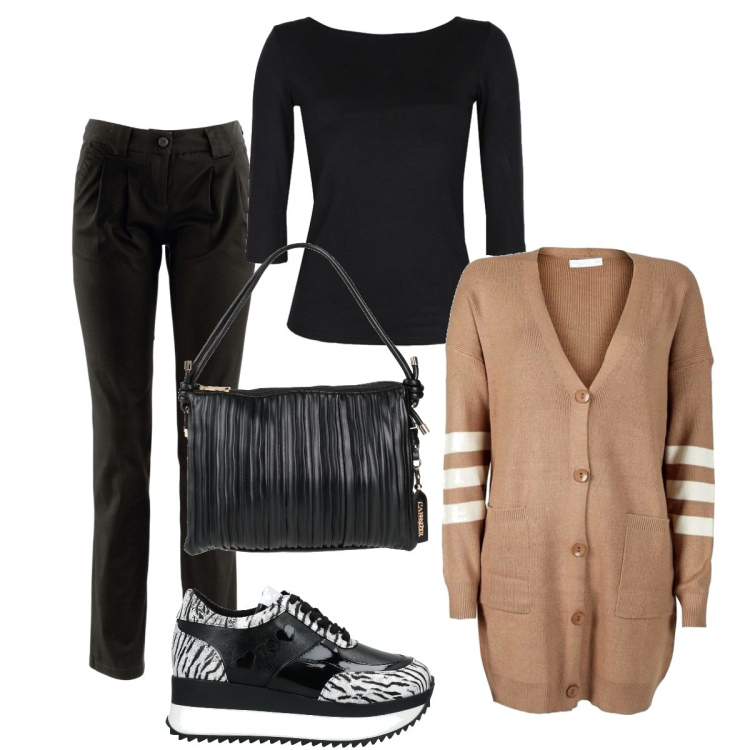 Outfit donna - Total look #1426209. Stile Urban per Ufficio. Abbinamento con pantaloni chino, sneakers, borse a mano, cardigans, t-shirt.