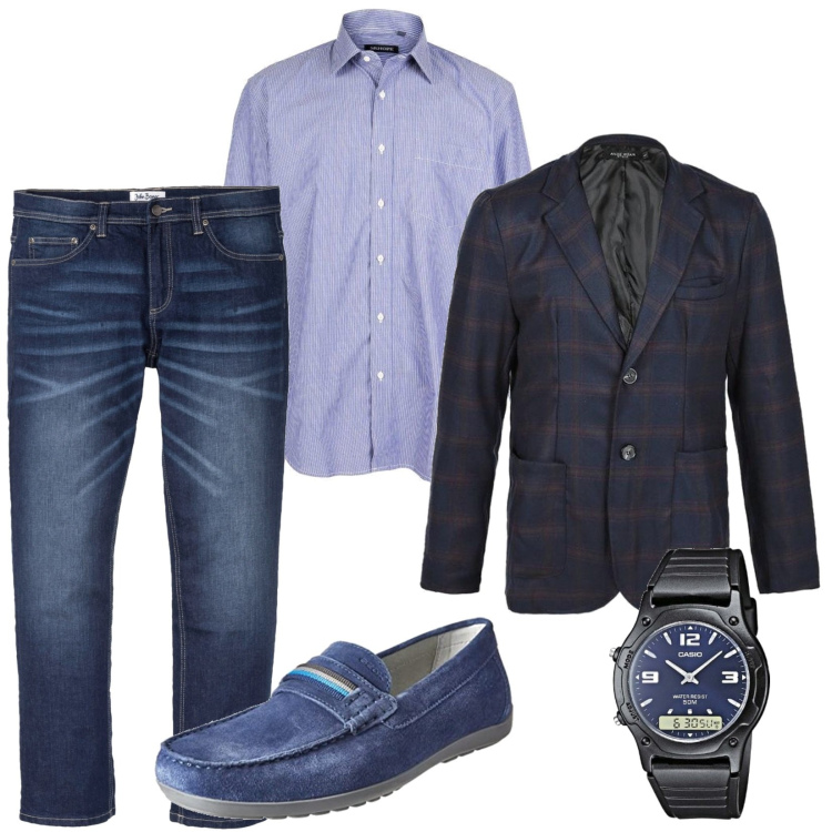 Outfit uomo - Total look #1426310. Stile Casual per Tutti i giorni. Abbinamento con jeans dritti, giacche, camicie, orologi, scarpe stringate.