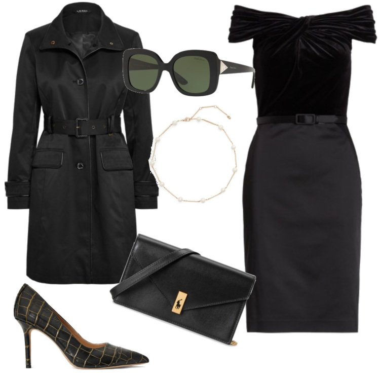 Outfit donna - Un classico senza tempo!. Stile Bon Ton per Tutti i giorni. Abbinamento con vestiti, trench, décolleté, clutch, collane, occhiali da sole.