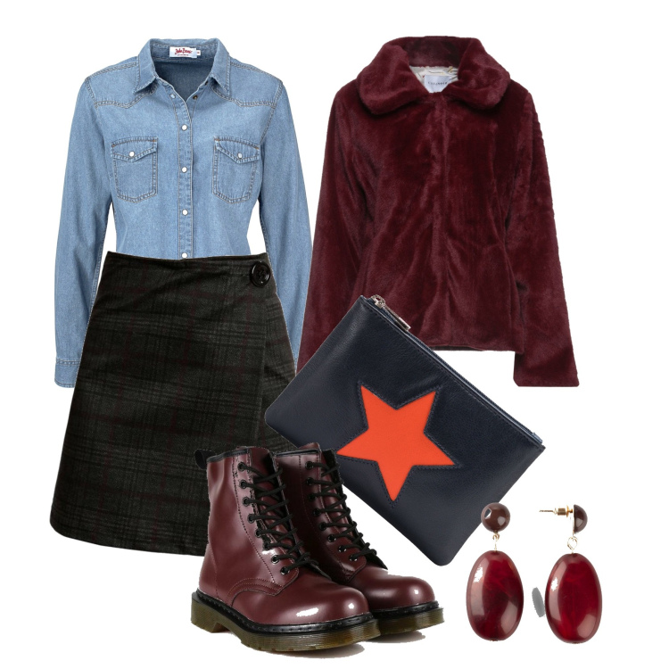 Outfit donna - La mia camicia in denim!. Stile Trendy per Tutti i giorni. Abbinamento con camicie, orecchini, cappotti, minigonne, anfibi, pochette.