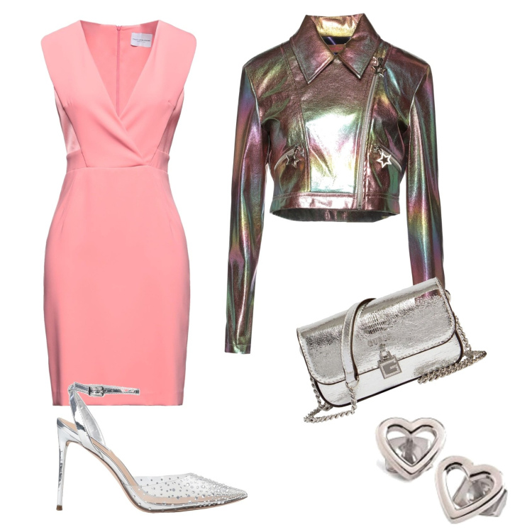 Outfit donna - Ottobre si tinge di rosa. Stile Glamour per Serata fuori. Abbinamento con décolleté, vestiti corti, giacche, clutch, orecchini.
