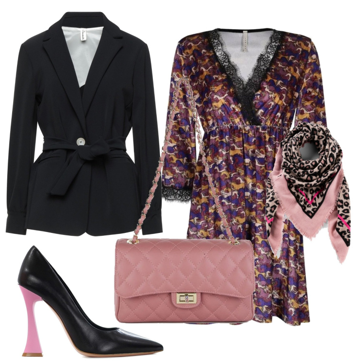 Outfit donna - Al compleanno di Allegra. Stile Vintage retrò per Serata fuori. Abbinamento con foulard, blazer, vestiti midi/longuette, borse a tracolla, décolleté.