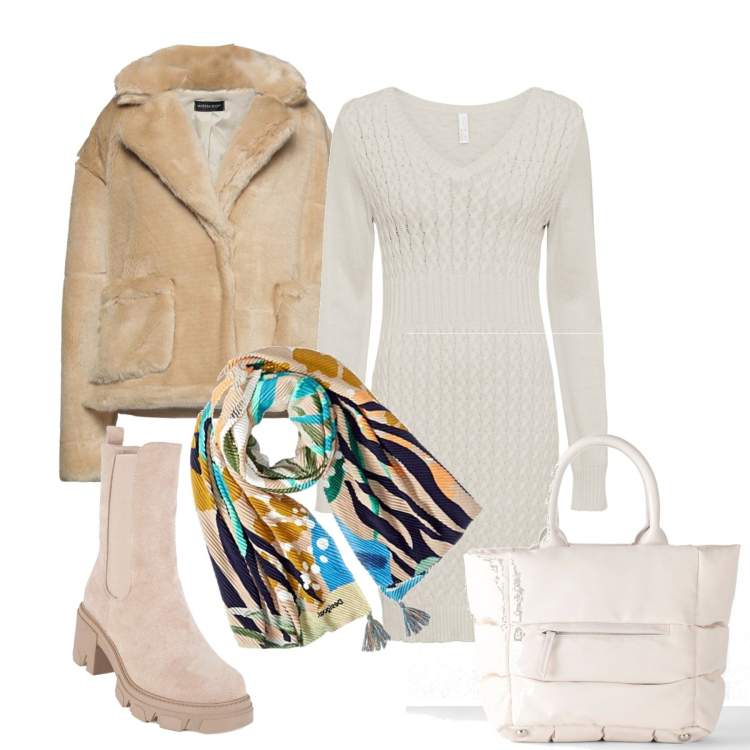 Outfit donna - Disarmante semplicità. Stile Glamour per Tutti i giorni. Abbinamento con vestiti, borse a mano, cappotti, stivaletti, sciarpe.