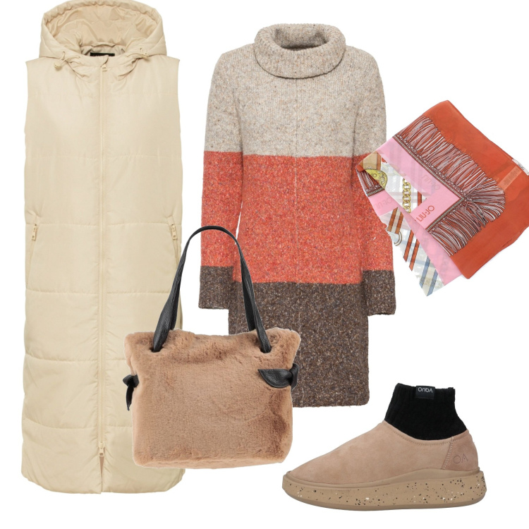 Outfit donna - Eskimo smanicato. Stile Trendy per Scuola/Università. Abbinamento con vestiti, piumini, stivaletti, borse a mano, sciarpe.