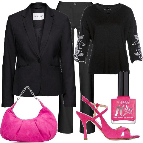 Outfit donna - Un capo essenziale: il blazer. Stile Casual chic per Tutti i giorni. Abbinamento con blazer, maglieria, pantaloni, sandali col tacco, borse a mano, smalti.