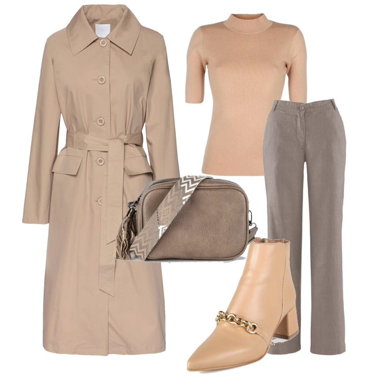 Outfit donna - Il trench che mi piace. Stile Basic per Ufficio. Abbinamento con pantaloni, cappotti, stivaletti, pullovers, borse a mano.