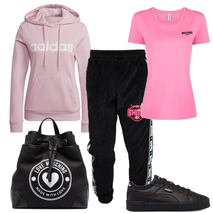 Outfit donna - Pittarosso Pink sportivo. Stile Sporty chic per Sport. Abbinamento con t-shirt, pantaloni, zaini, sneakers, felpe con cappuccio.