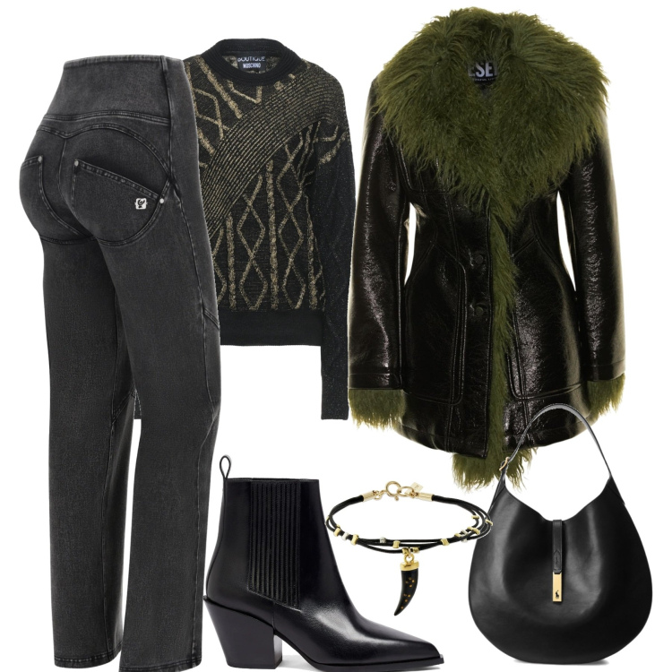 Outfit donna - New style Luisa via Roma. Stile Urban per Tutti i giorni. Abbinamento con pullovers, jeans, borse a spalla, cappotti, braccialetti, stivaletti.