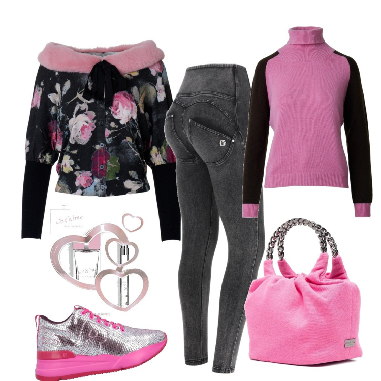 Outfit donna - Total look #1429575. Stile Casual chic per Tutti i giorni. Abbinamento con sneakers, borse tote, jeans skinny, cardigans, profumi, maglieria.