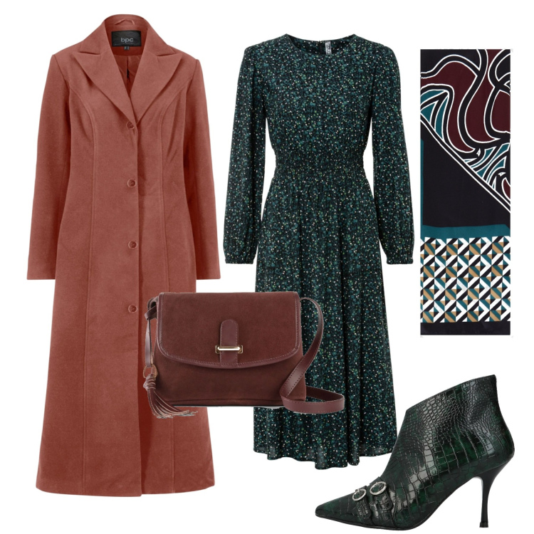 Outfit donna - Il cappotto vintage. Stile Vintage retrò per Tutti i giorni. Abbinamento con vestiti midi/longuette, cappotti, borse a tracolla, stivaletti, foulard.