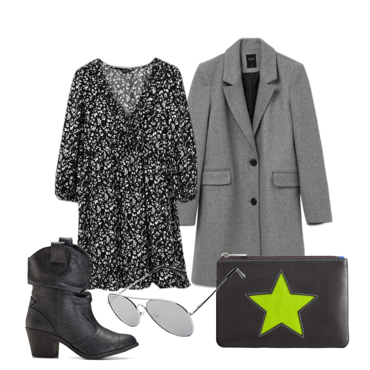 Outfit donna - La stella colorata. Stile Casual chic per Tutti i giorni. Abbinamento con stivaletti texani, vestiti midi/longuette, cappotti, pochette, occhiali da sole.