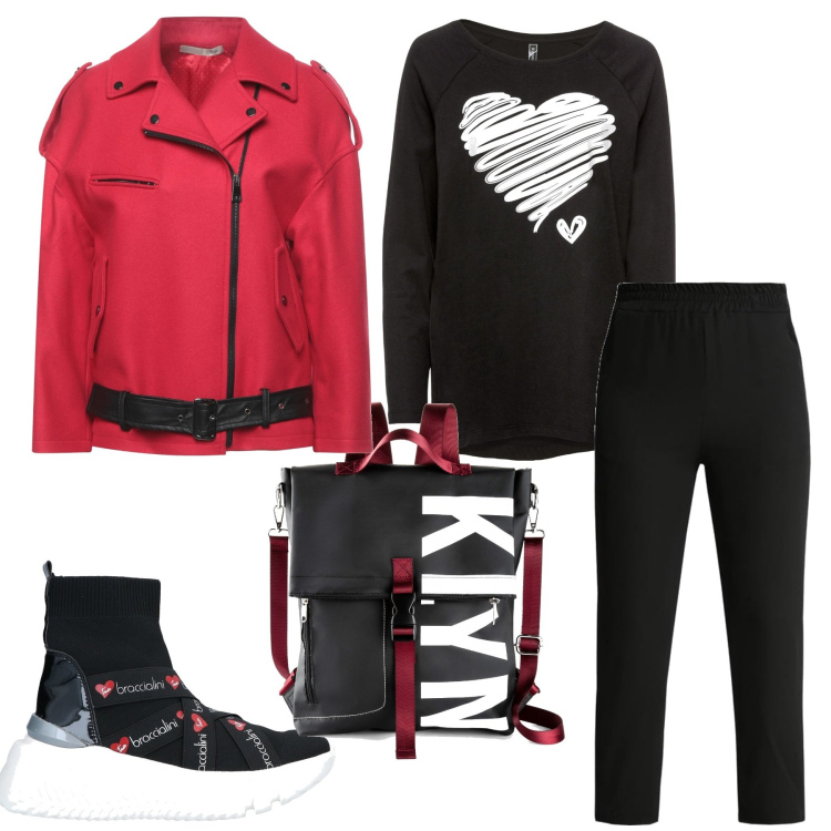 Outfit donna - Sporty lovers. Stile Basic per Tutti i giorni. Abbinamento con maglieria, zaini, sneakers, giacche, pantaloni.